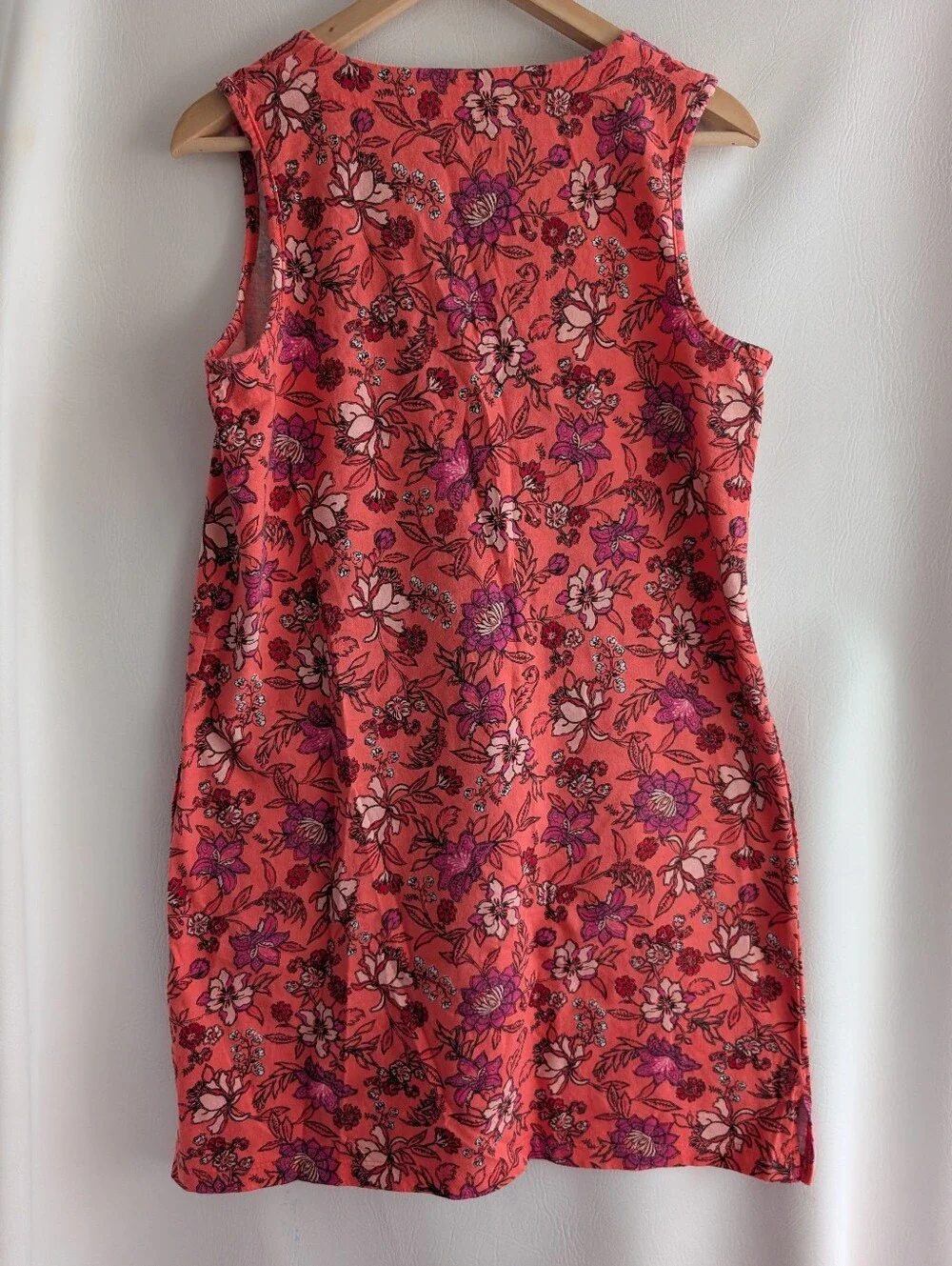 Lands End Orange Floral Cotton Jersey Sleeveless Dress Pockets - M - Picture 8 of 14